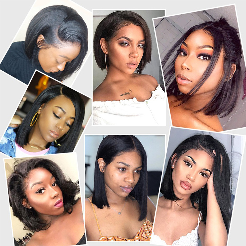 European and American Wig Women's Side Bobo Head Short Straight Hair Fluffy Natural Chemical Fiber Head Cover Women's Amazon New Wig Cover