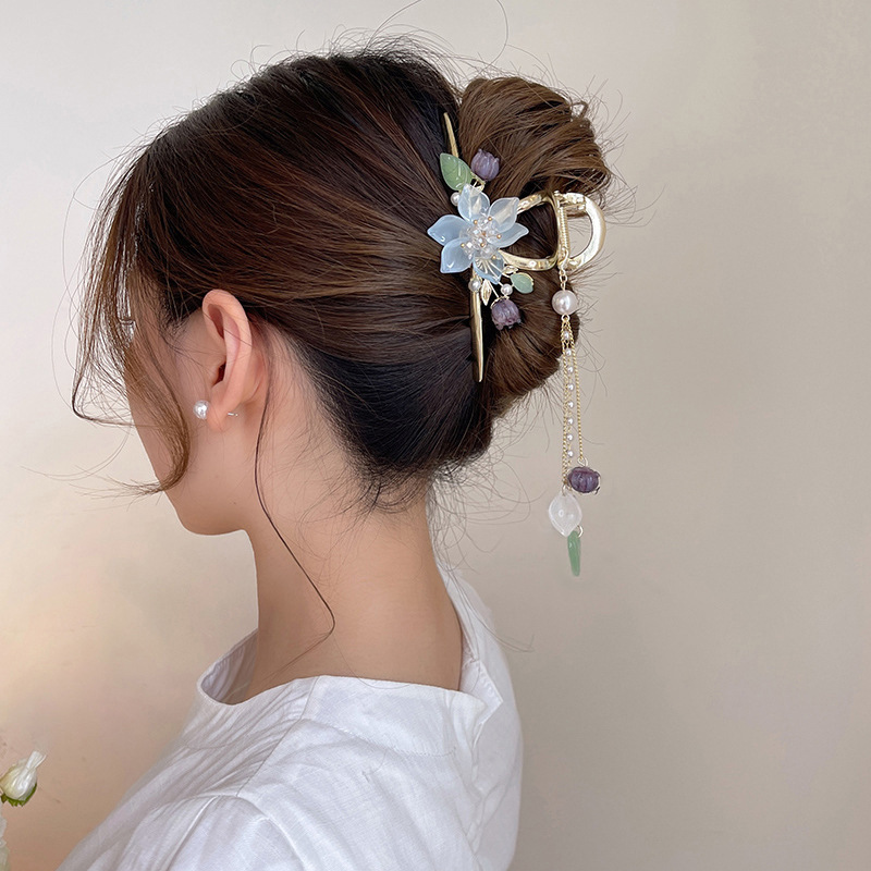 Klassieke Orchidee Kwast Grijp Clip Achterkant Hoofd Hoogwaardige Haarclip Hoofddeksel Haarelastiek Sieraden 2022 Nieuwe Haai Clip_voghion.com
