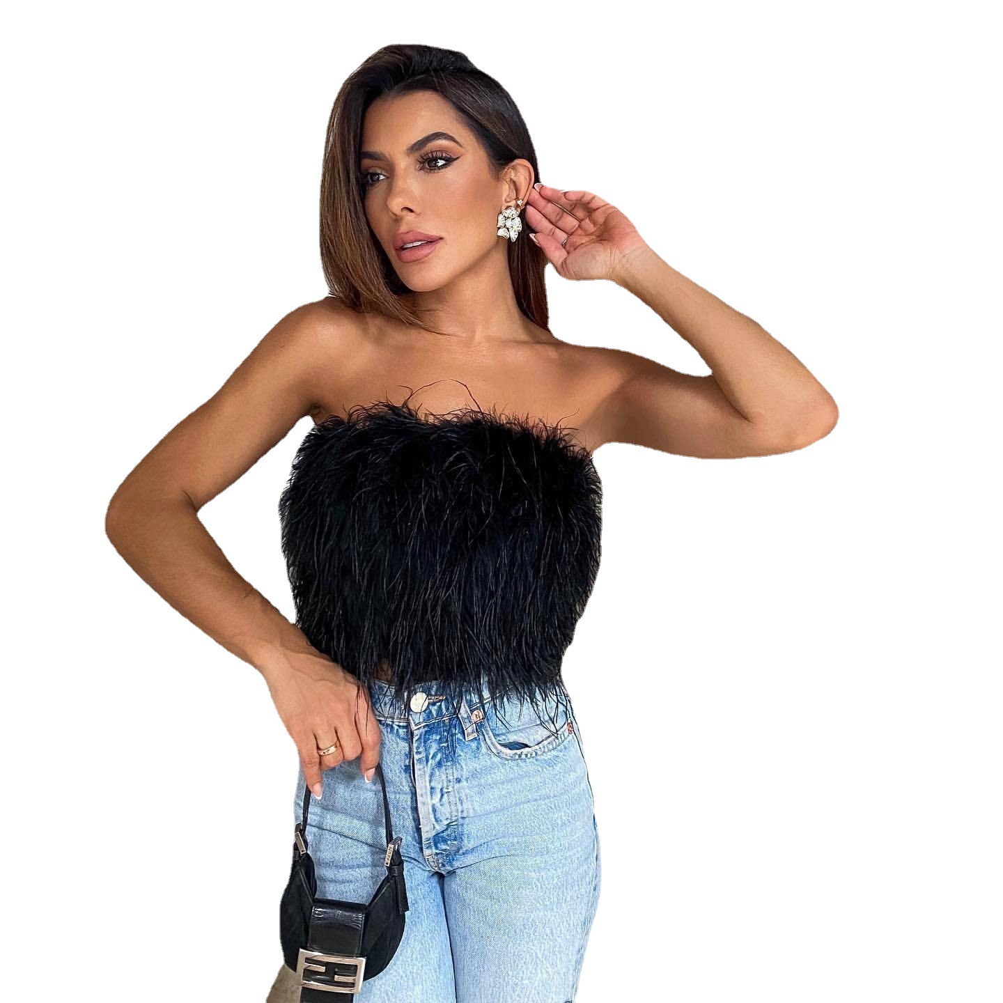 Cross-border e-commerce AliExpress Amazon spring and summer European and American foreign trade fashion fluffy multi-color Mao Mao tube top Joker