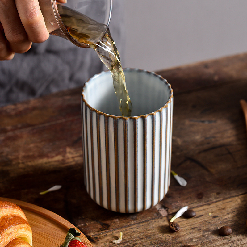 陶磁器窯変茶杯レトロなストライプカップ個性杯創意粗陶コーヒーカップギフトカップはロゴを印刷できます。|undefined
