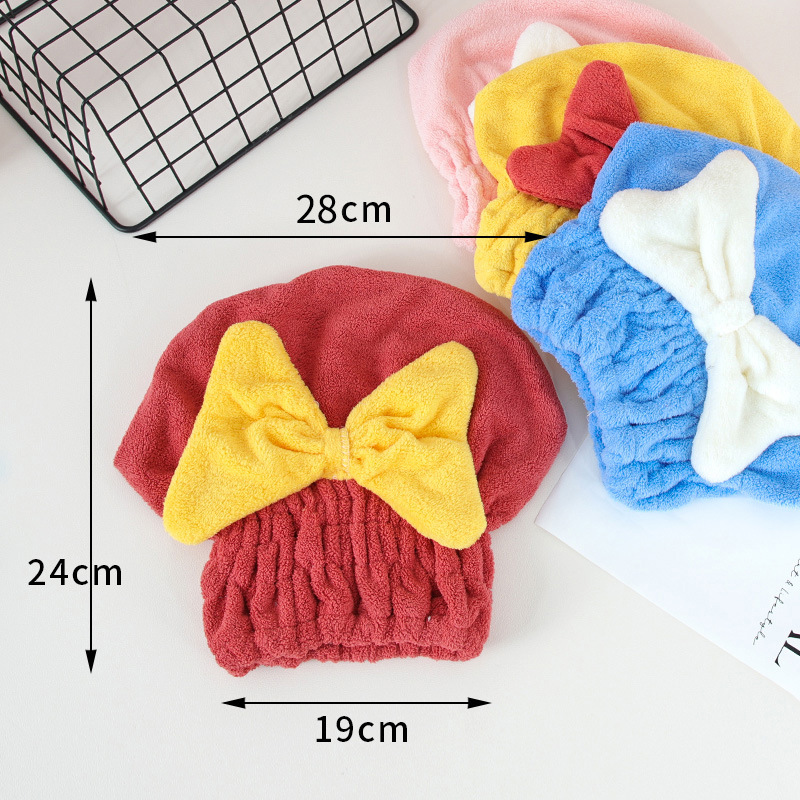 Big Bow super thick quick-drying absorbent female princess cap hair drying towel hair washing wrap scarf hair drying cap shower cap