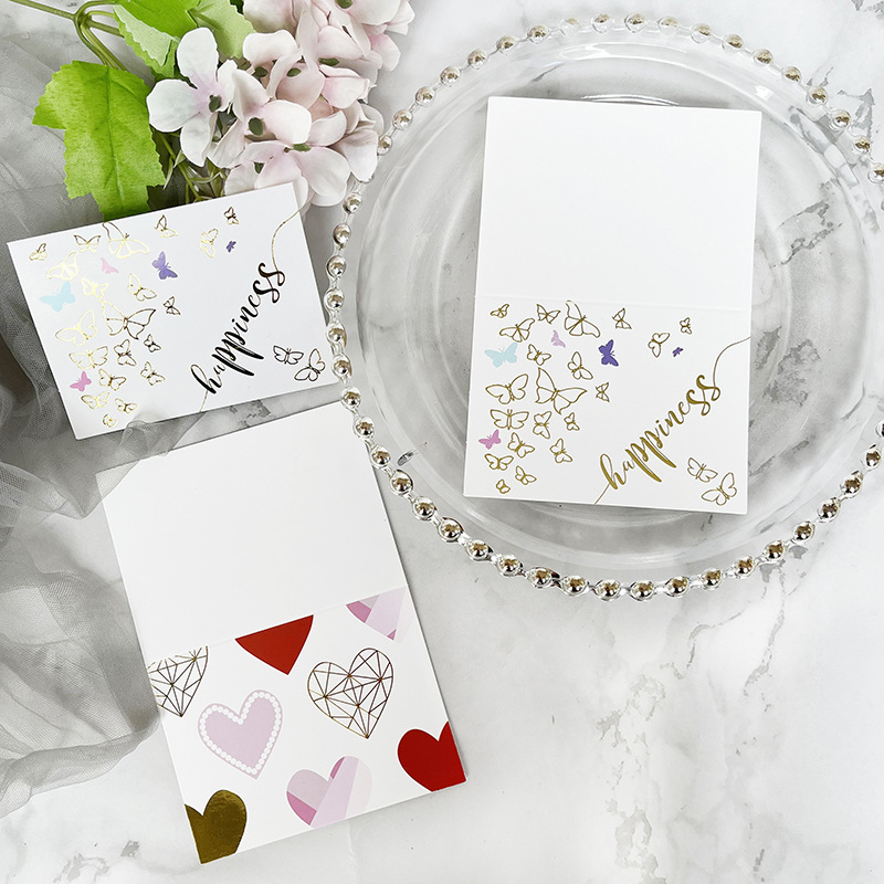 In stock simple fold greeting card with envelope gilding flower card flower shop Thank you blessing holiday card wholesale