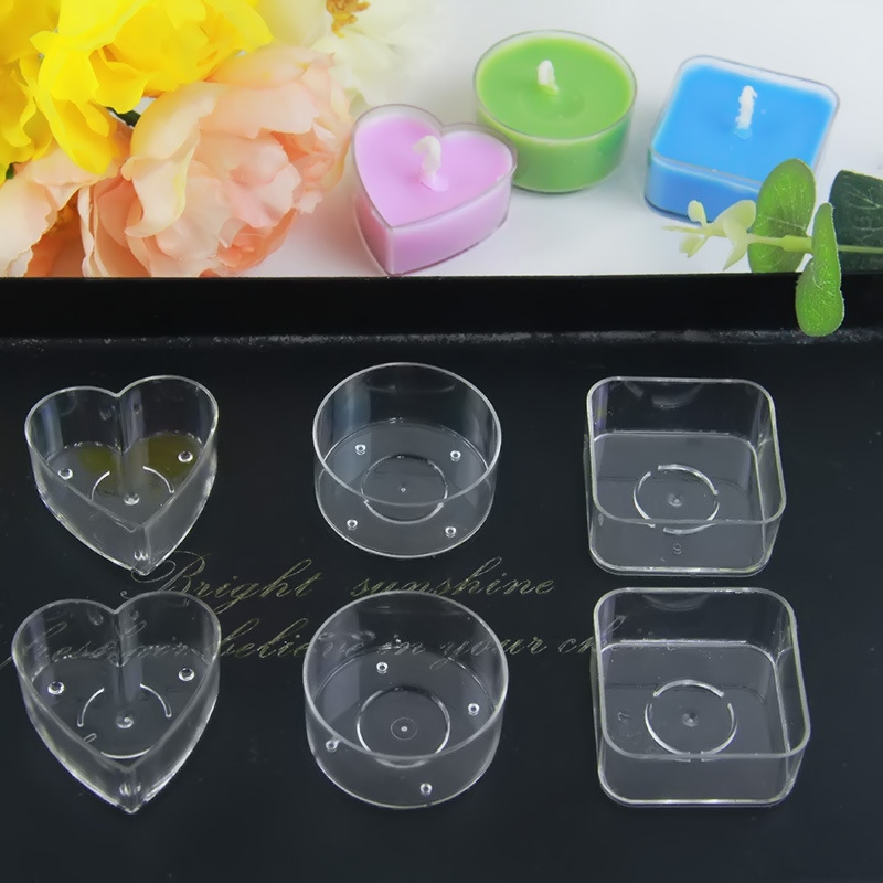 迷你茶蜡杯透明塑料阻燃圆形方形爱心手工小蜡烛杯容器DIY烛台