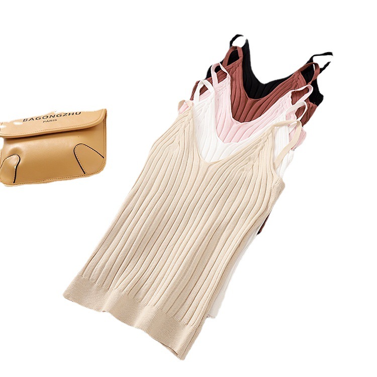 2023 Summer New Korean Style Sexy Spice Girl Tight Knitted Camisole Women's Outer Wear Base Shirt Top