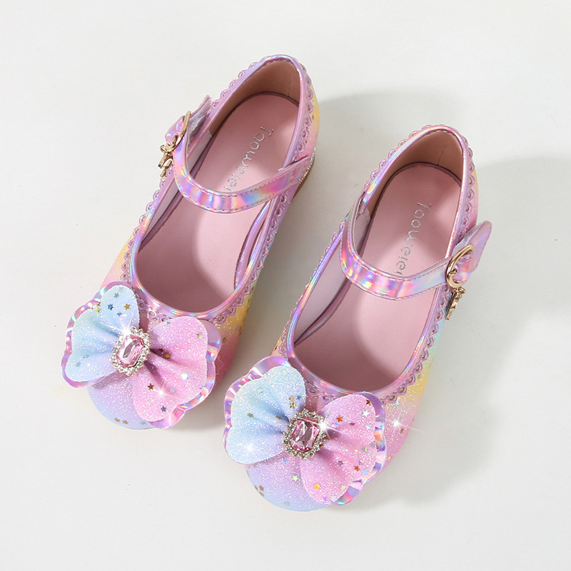 Children's rainbow princess shoes girls' high heels spring and autumn little girl's single shoes middle and big children's leather shoes Crystal children's shoes flash