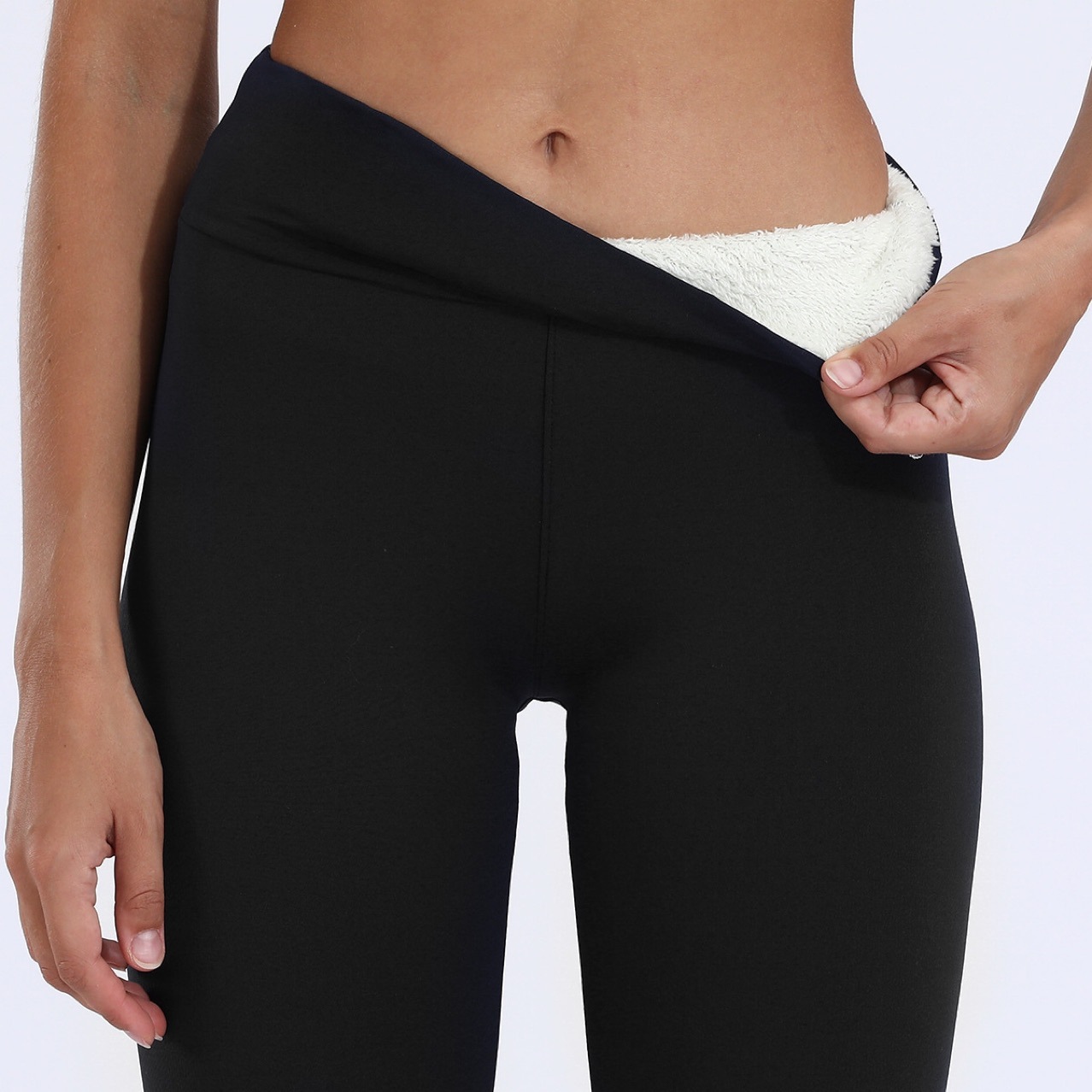 Cross-border direct supply fleece-lined thick lambswool leggings women's outer wear skinny pants stretch high waist slim warm pants
