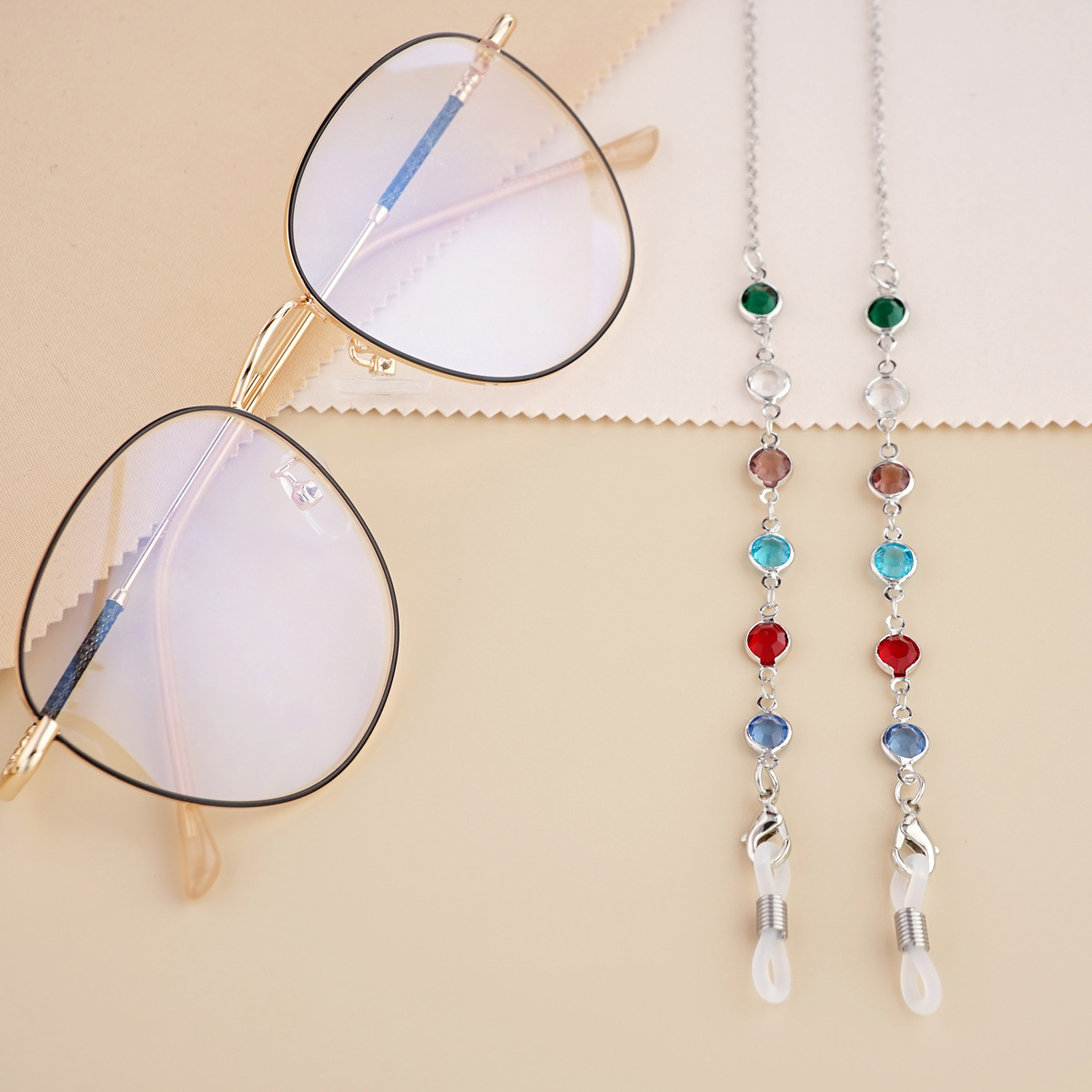 Glasses Chain Metal Colorful Rhinestone Glasses Chain Chain Hanging Neck Women's Hanging Chain Color-retaining Electroplated Glasses Hanging Chain