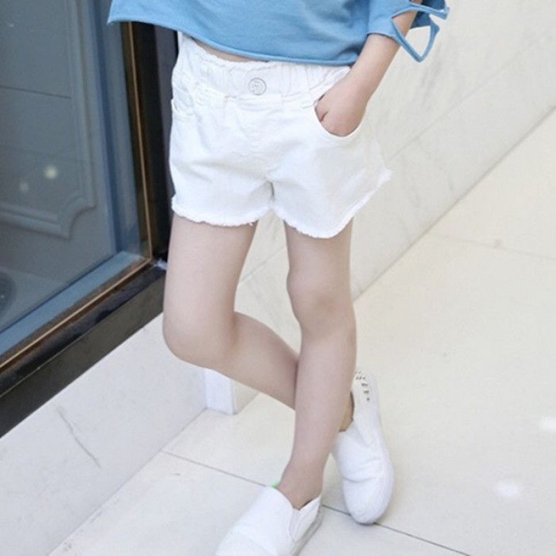 Girls summer denim shorts  medium and large children cotton three-quarter pants baby summer shorts loose thin