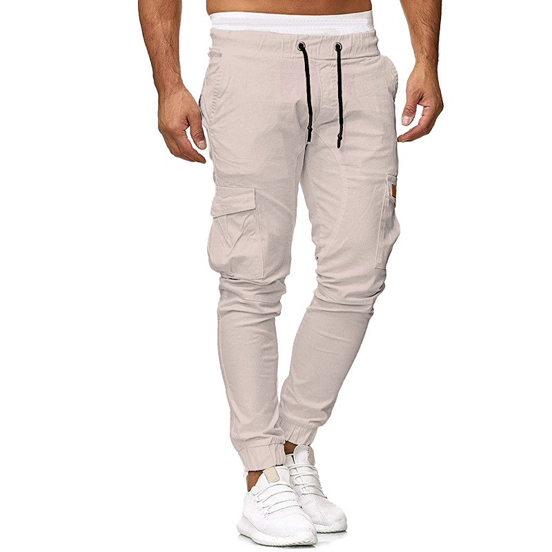 2023 new European size men's parquet tether belt toe casual pants solid color leggings men's new rice White