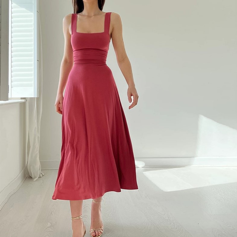 Europe and the United States cross-border popular women's dress Amazon summer new ladies thick shoulder strap slim waist dress