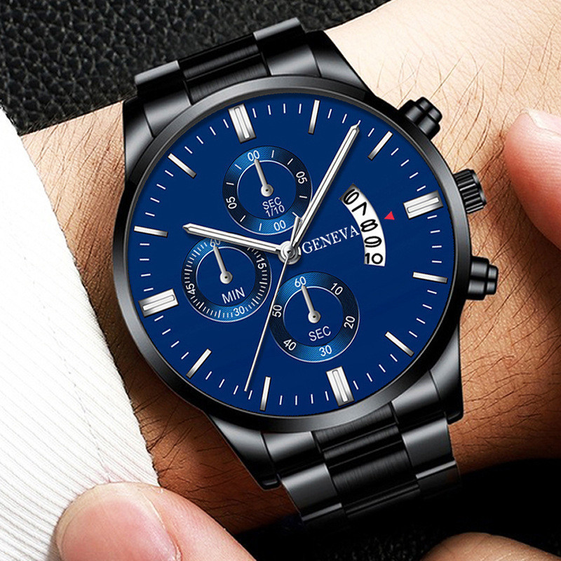 Heißes Angebot Explosive Drei-auge herren Stahl Gürtel Uhr Business Freizeit Kalender Quarzuhr männer Spot_voghion.com