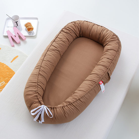 Hemei Cotton Solid Color Pillowless Folding Baby Nest Portable Baby Bed Bionic Full Release Travel Baby Bed