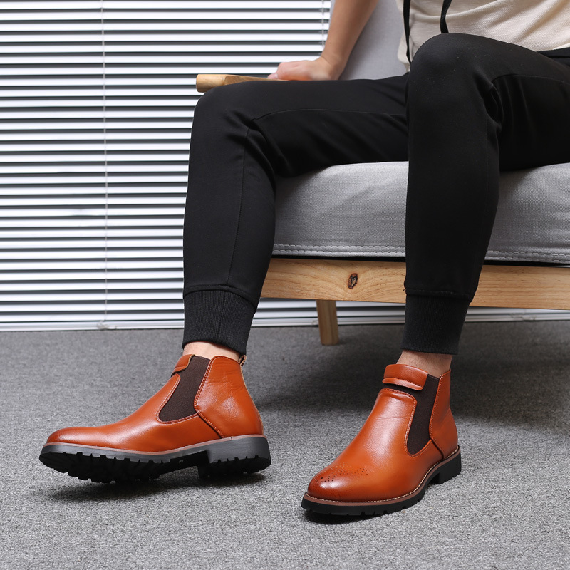 New fashion Men's plus size leather boots slip-on Martin boots Chelsea boots high-top men's boots British overalls boots