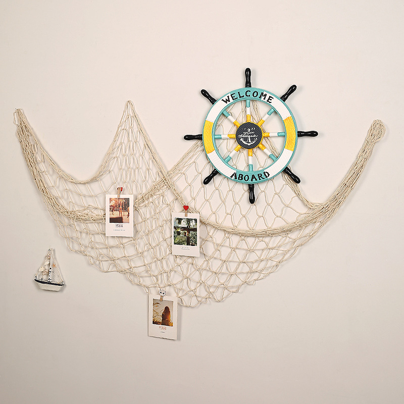 Mediterranean fishing net Photo Wall restaurant shop decoration kindergarten photo wall Ocean style message wall DIY