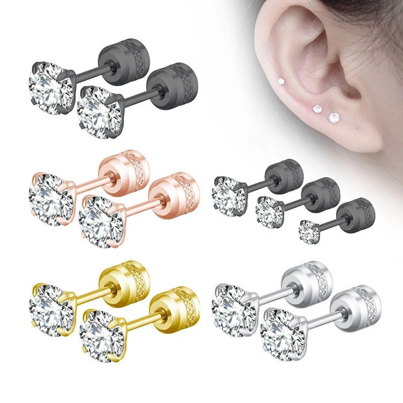 Medical stainless steel Zircon stud earrings Korean girls men's diamond earrings fashion ear bone nails wholesale jewelry