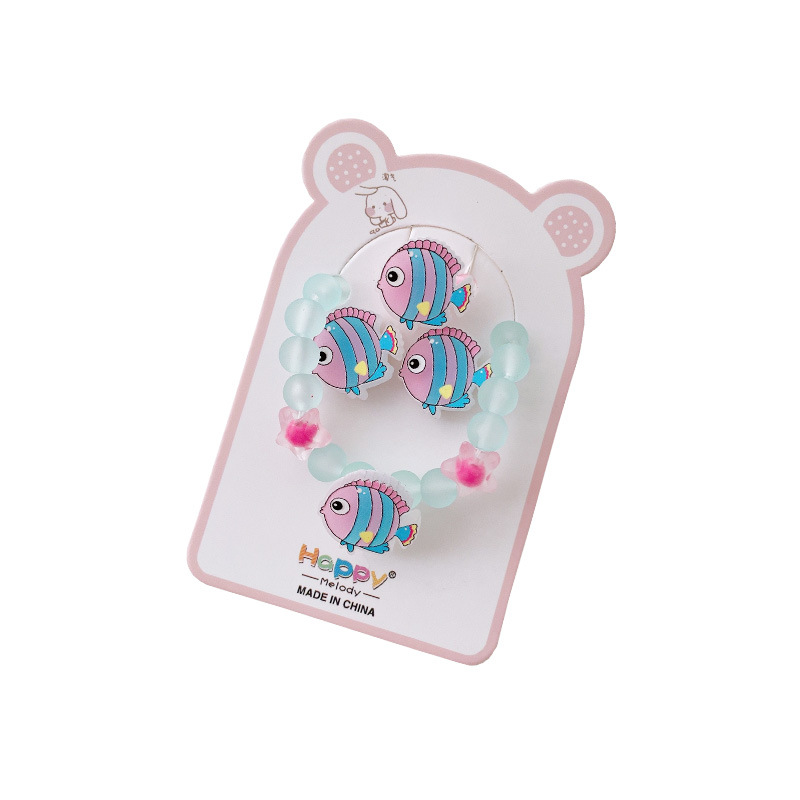 Korean children's colorful beaded bracelet princess cartoon burst bead bracelet ring earrings suit little girl jewelry