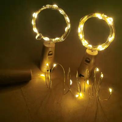 Yellow wine bottle stopper copper wire lamp string 2 meters 20 colored lights Christmas holiday lights craft gifts free shape decorative lights