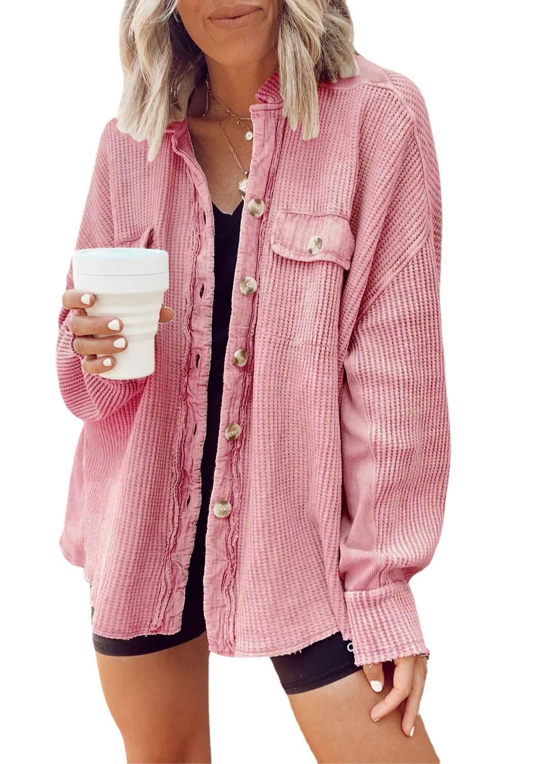 2022 European and American Cross-border Autumn New Coat Fashion Casual Lapel Pocket Stitching Irregular Shirt Jacket for Women