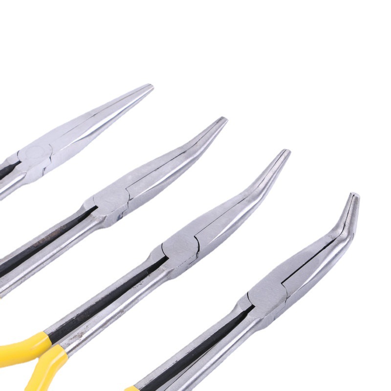 Extended bent-nose pliers with sharp mouth pliers multi-specification bent-nose pliers with plastic handle pointed-nose pliers bent-mouth garbage pliers wholesale