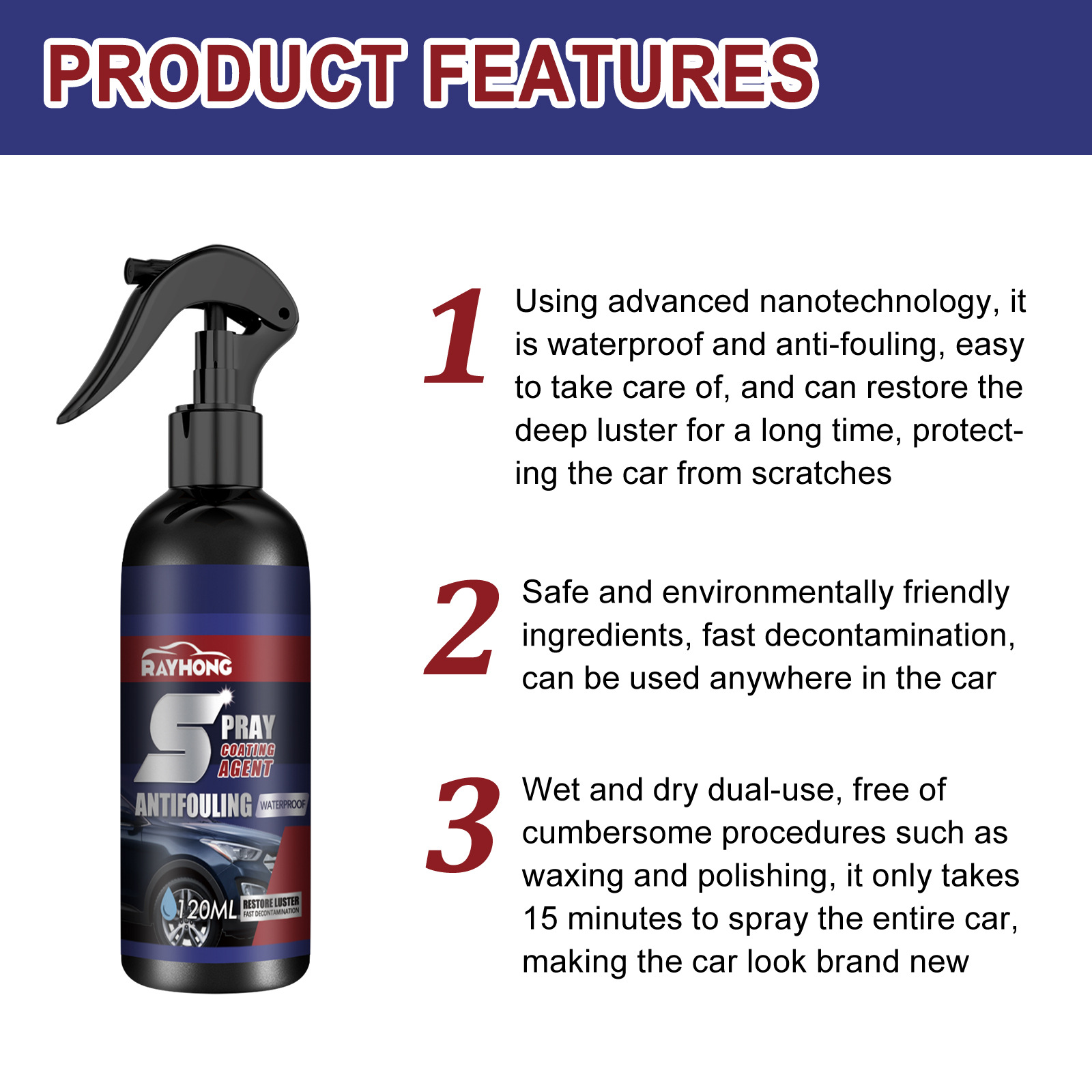 rayhong Automotive Coating Spray Curing Paint Surface Decontamination Automotive Blackening Brightening Coating Nano Coating Spray