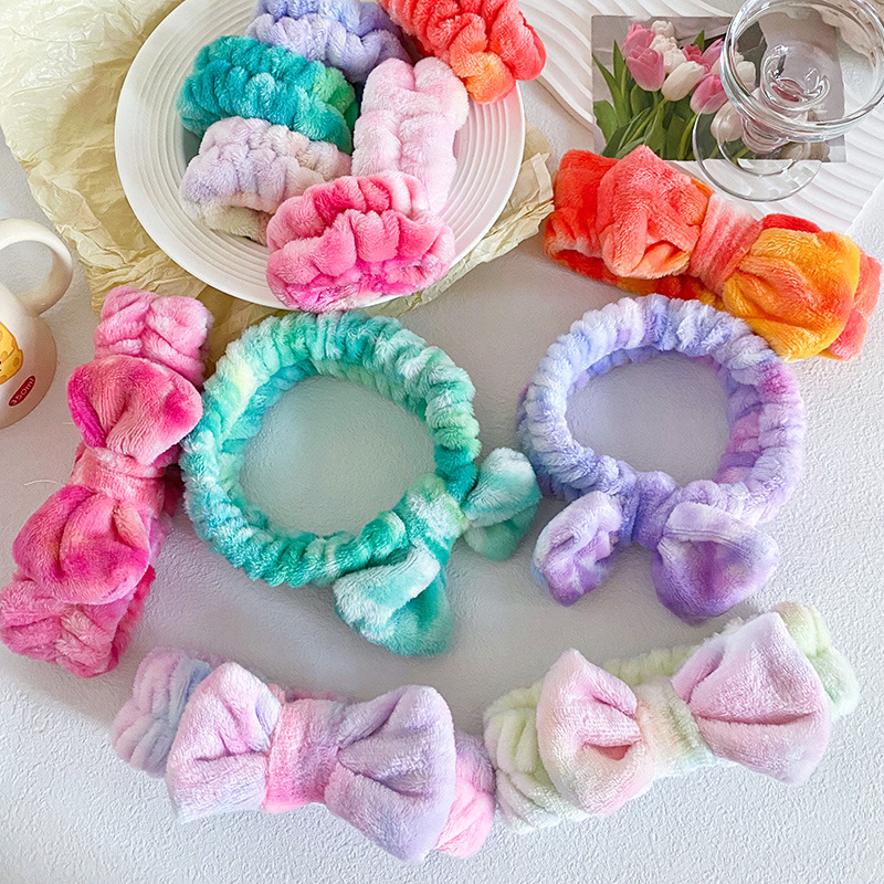 European and American Cross-border Tie-dye Color Face Wash Hair Band Wristband Set Women's Wash-proof Moisture-proof Sports Sweat-wiping Water Absorbent Hair Ring Bracelet