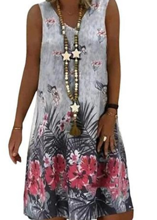 Cross-border foreign trade 2022 Amazon AliExpress WISH fashion sleeveless V-neck printed long dress