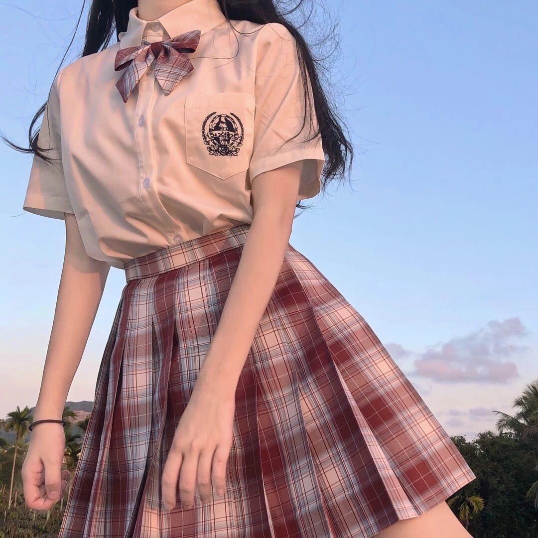 Japanese JK Lattice Dress Youth Spring and Summer Women's JK Uniform Full Embroidered Shirt Gentle One-Knife Sailing Suit Pleated Skirt