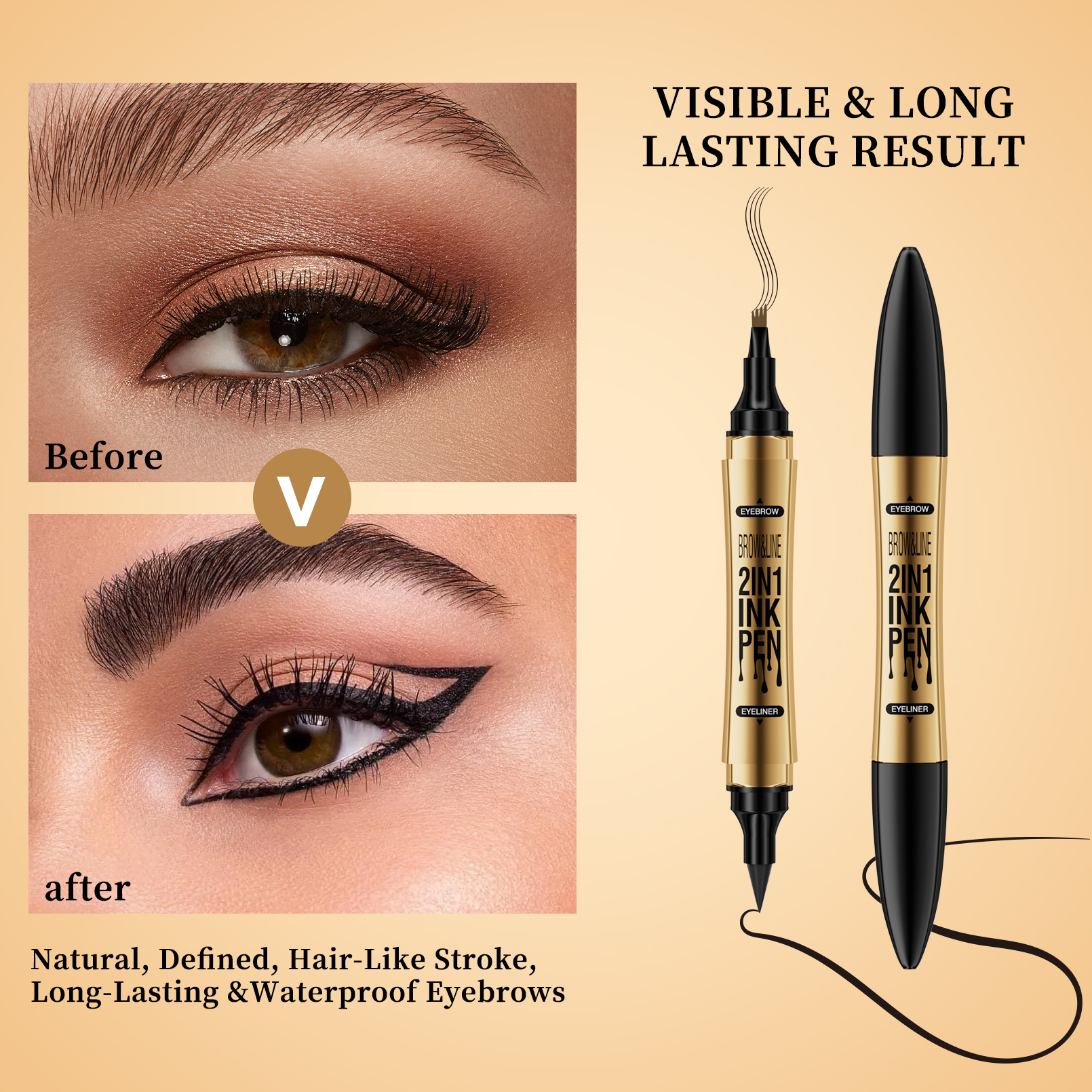 Double-headed two-in-one four-prong liquid eyebrow pencil waterproof eyeliner non-blooming imitation wild-pronged eyebrow pencil cross-border