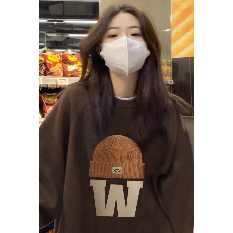 American retro sweater Women's Spring and Autumn 2023 new popular coat oversize small brown lazy top