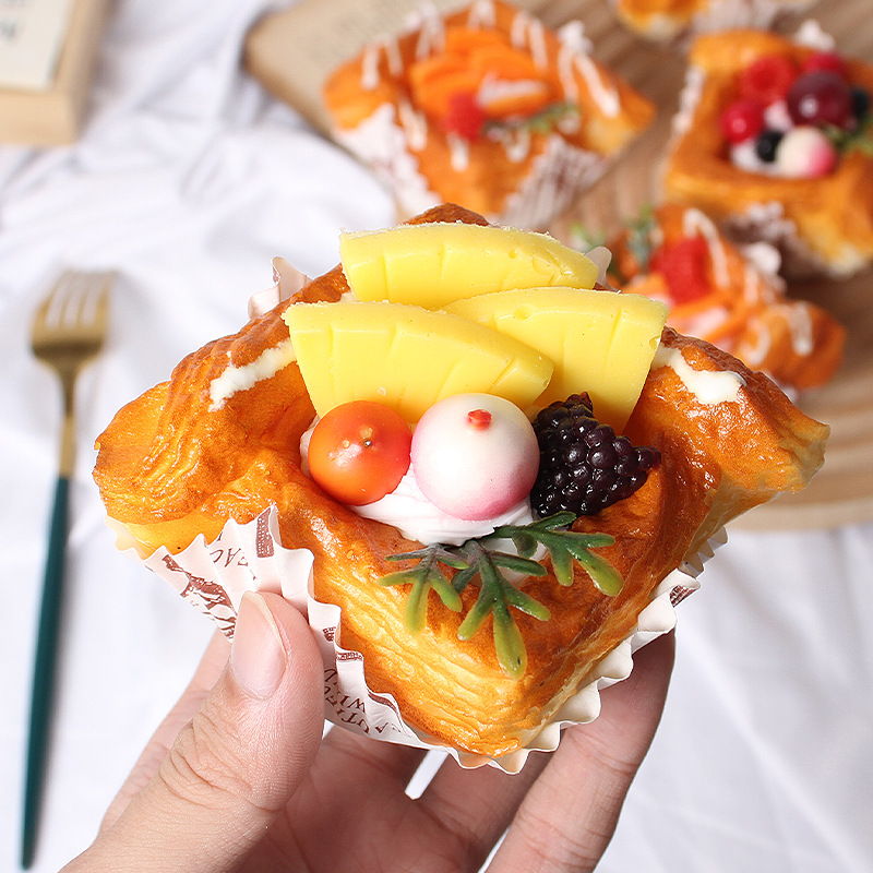 Simulation fruit paper cup cake model simulation small square bread fake cake dessert table decoration photo props