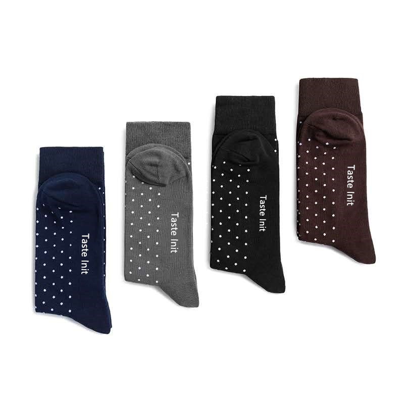 Business Socks Customized Men's Gentlemen Socks Solid Color Wave Dot Mid-length Socks Long-pile Cotton Men's Four Seasons Cotton Socks