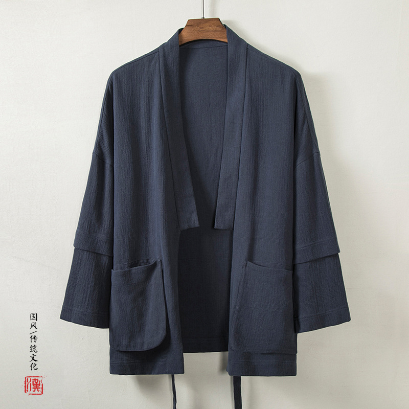 Spring and Summer 2023 New Chinese Style Men's Cotton Linen Modified Hanfu Men's Retro Casual Taoist Robe Jacket for Men