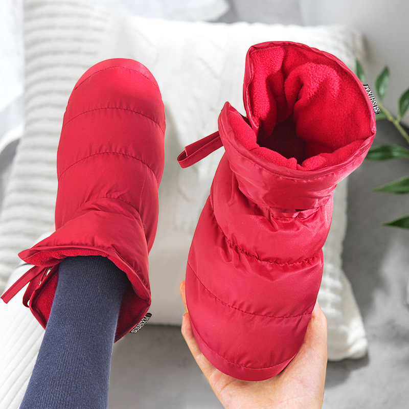 High-top Cotton Slippers Women's Autumn and Winter Thickened Warm Home Use Silent Non-slip Indoor Bag Heel Shoe with Down Shit