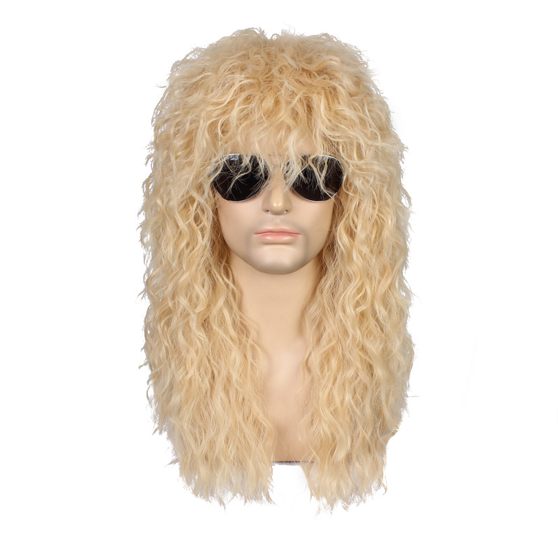 Amazon's best-selling European and American men's wig 80s punk long curly Halloween rock wig one-piece hair extension