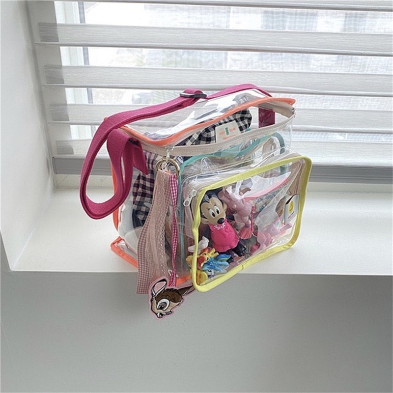 ins Korean style color matching transparent bag Street shooting outdoor snack toy out shoulder swimming backpack beach bag
