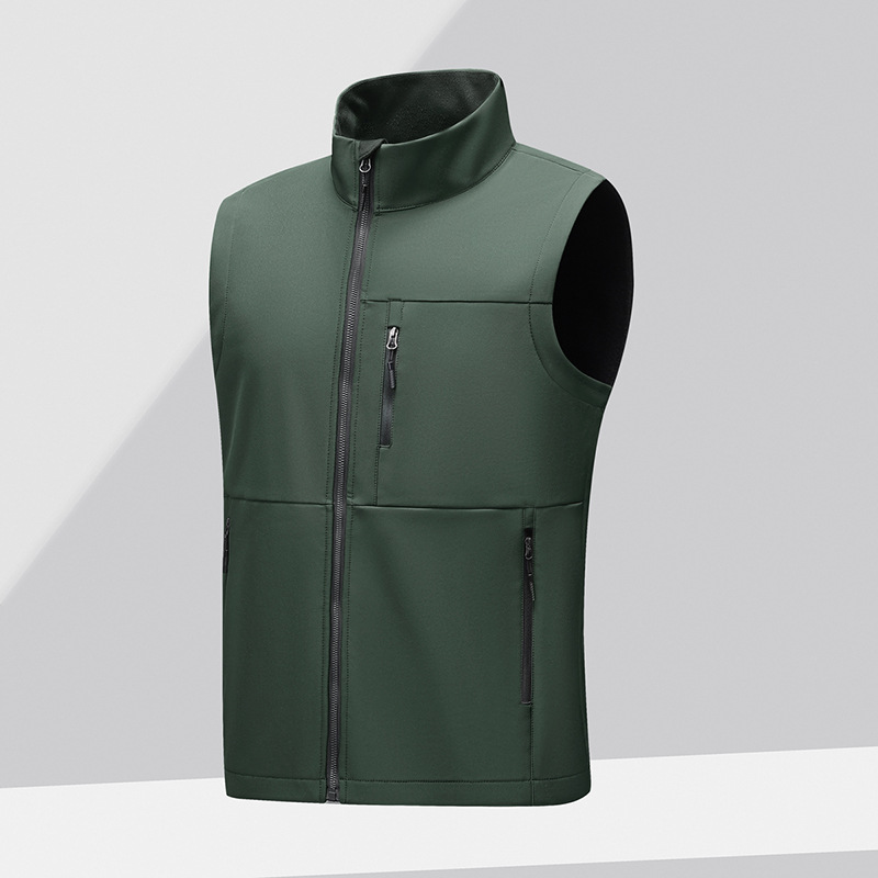 Casual soft shell vest men's autumn and winter fleece-lined warm waistcoat outdoor sports waterproof stand collar jacket vest men