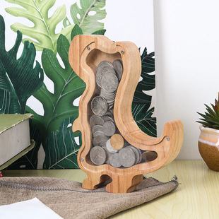 Wooden animal piggy bank children's transparent creative English letters can only enter the piggy bank factory direct sales