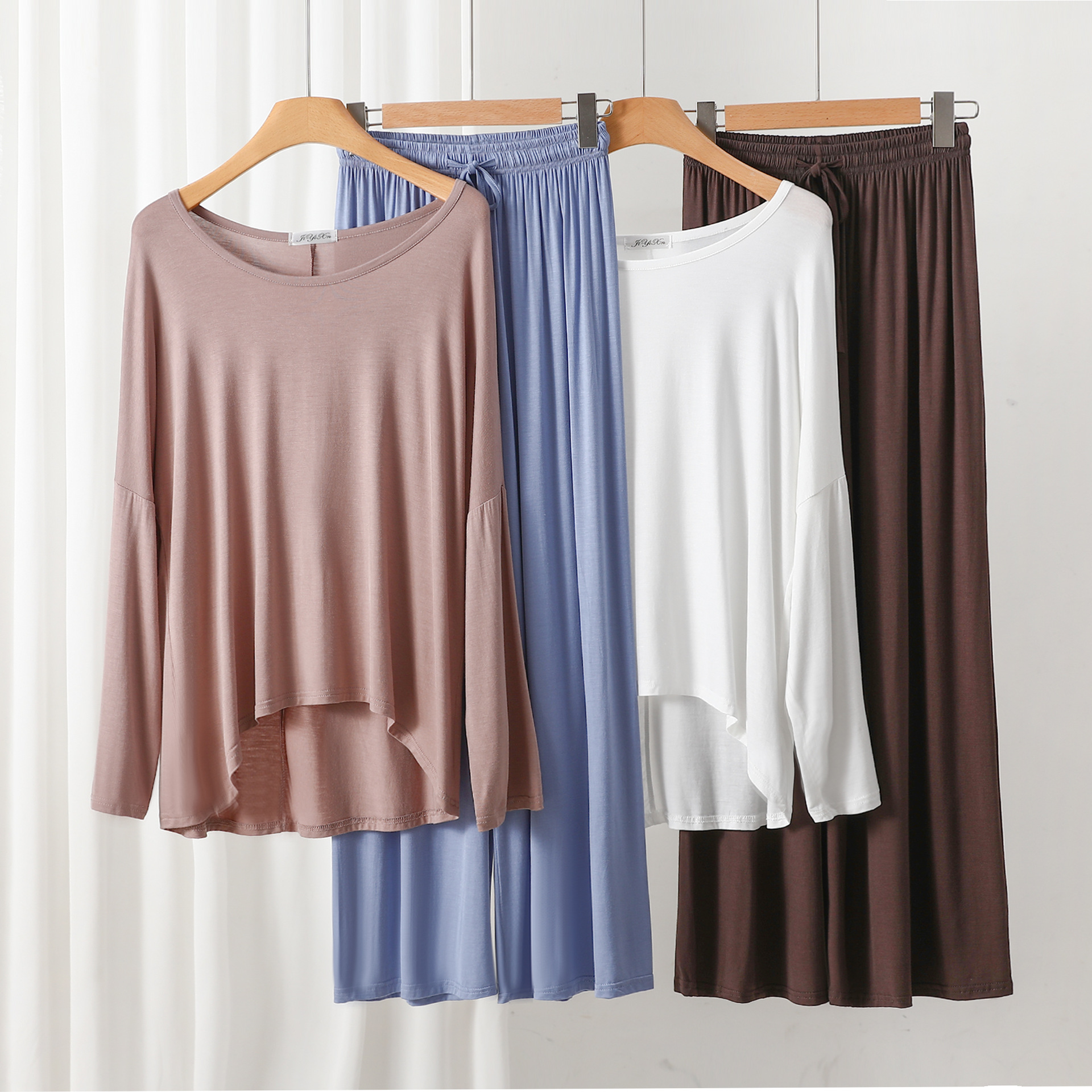 Modal thin batwing sleeve suit women's summer plus size long sleeve trousers simple loose homewear pullover