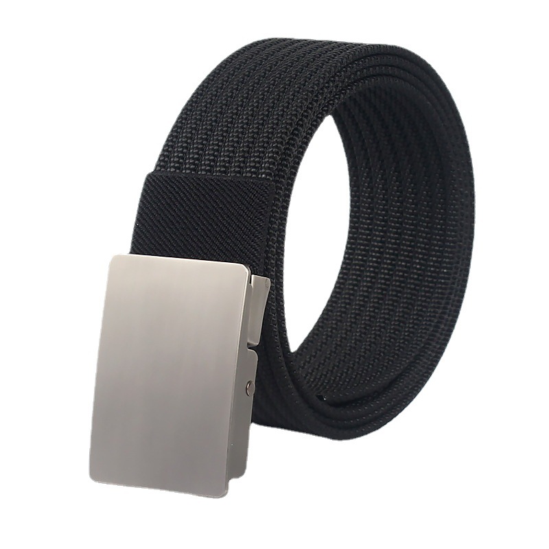 Cross-border smooth alloy buckle canvas nylon belt men's outdoor training leisure woven tactical belt wholesale