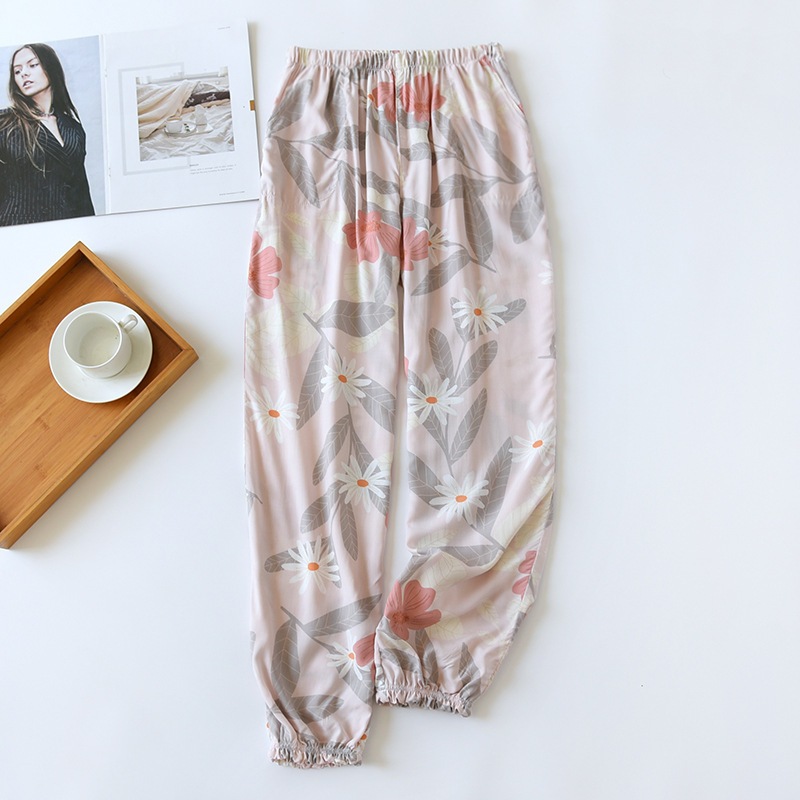 New women's summer rayon pajama pants thin cotton silk closed trousers air conditioning pants mosquito-proof beach pants multi-color one-piece delivery