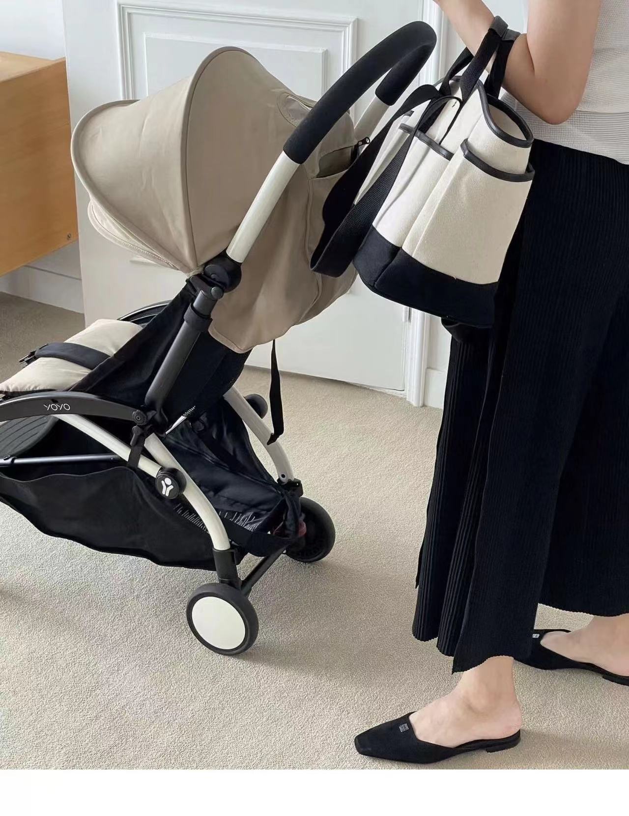 Korean-style Niche Patchwork Canvas Bag Large Capacity Multi-compartment Portable Mother and Baby Mummy Bag Practical Commuter Tote Bag_voghion.com