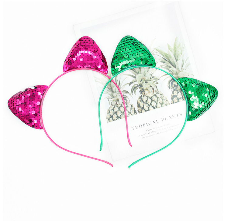 Cross-border sequined cat ear hairband children's cute cartoon diy cat accessories fabric headband hair accessories direct sales
