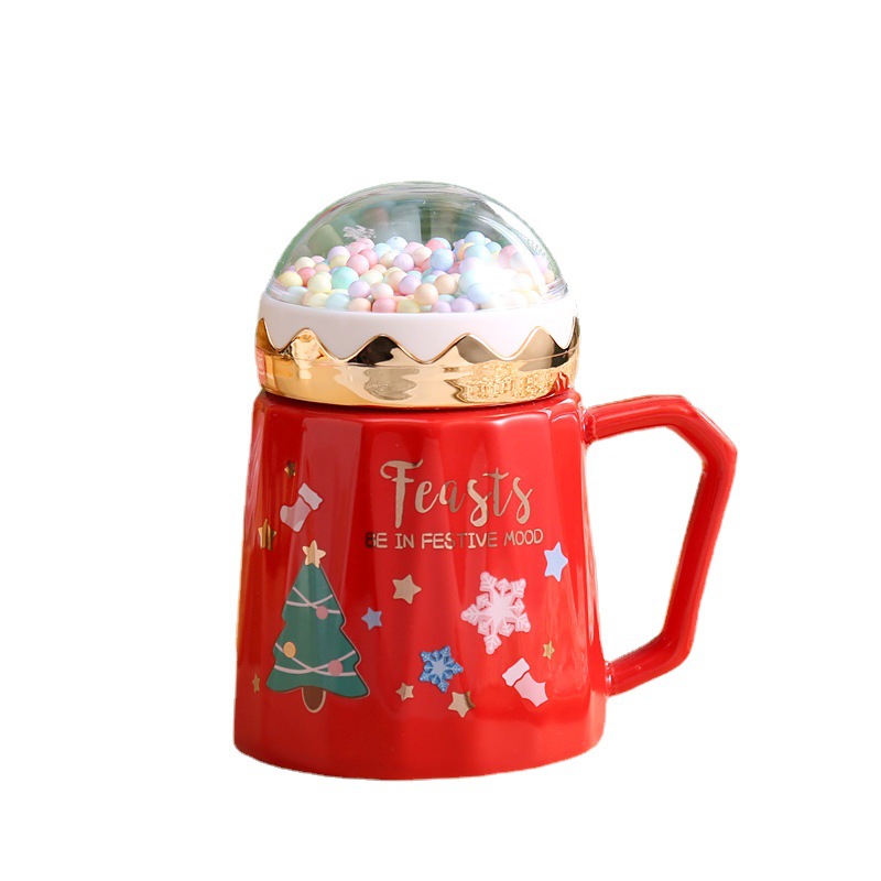 Cross-border Christmas Cup Christmas Eve Gift Cartoon Ceramic Mug with Lid Water Cup Set Gift Box Christmas Gift