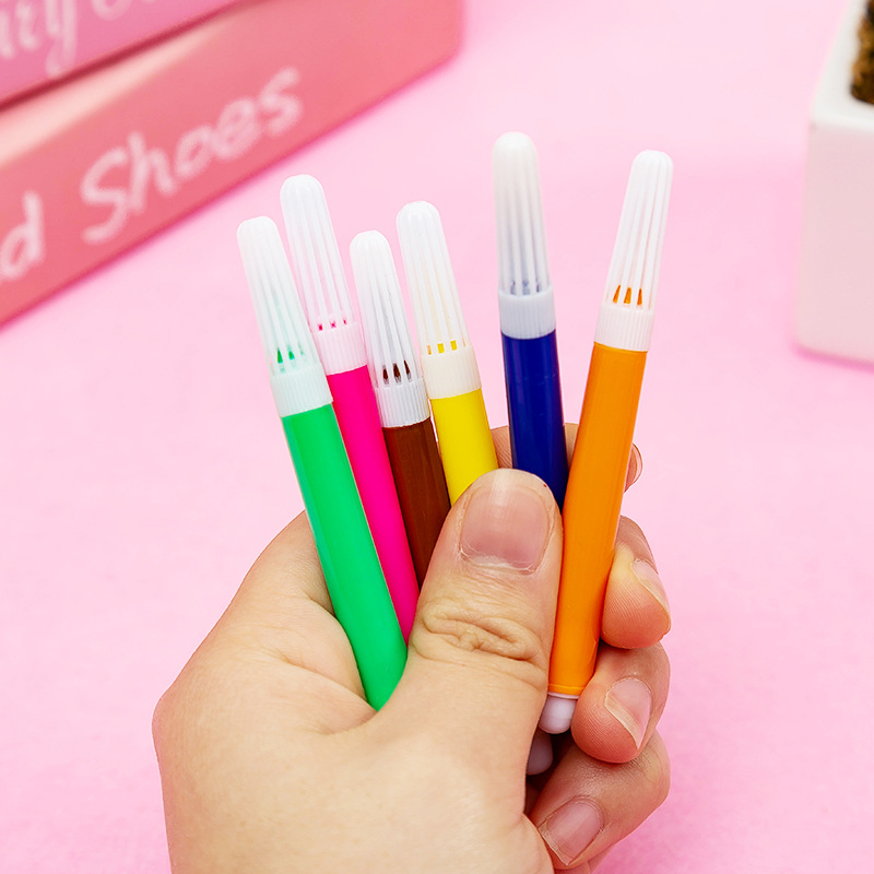 12 Color 6 Color Mini Color Pen Children's Kindergarten Coloring Painting Watercolor Pen Color Brush Graffiti Painting Stationery