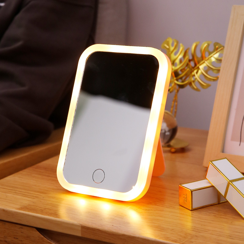 LED makeup mirror with lamp desktop fill light mirror three-color dimmable student portable bedroom dressing table small mirror