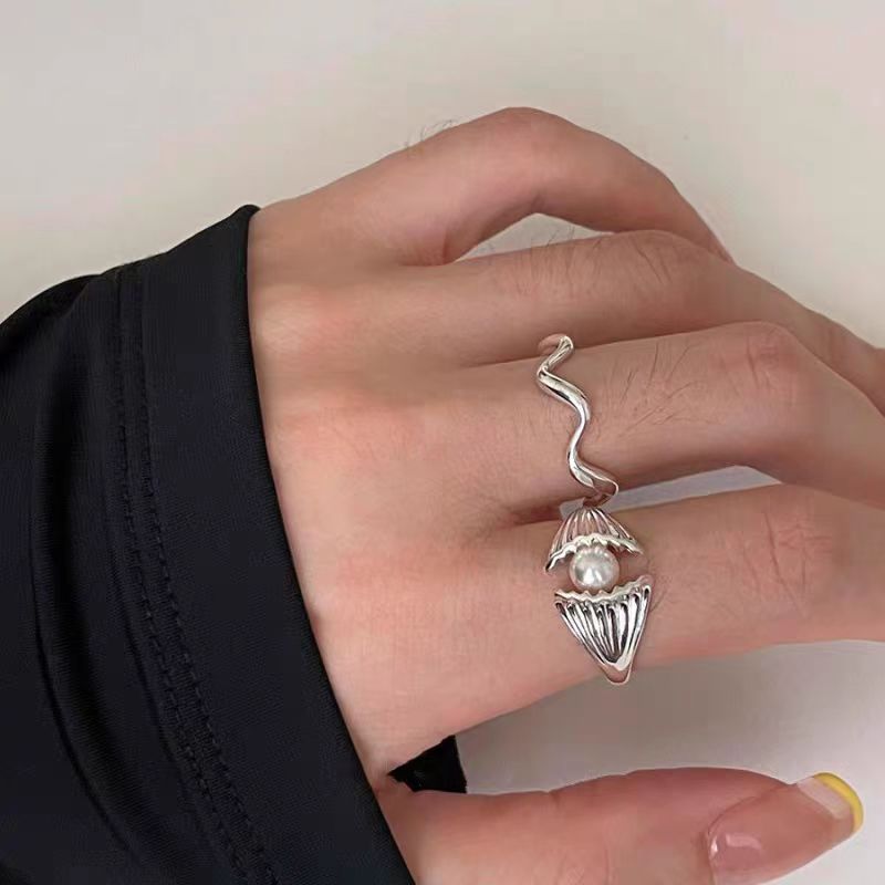 仙氣十足蚌貝含珠戒指女日韓輕奢時尚小眾簡約指環獨特百搭手飾品