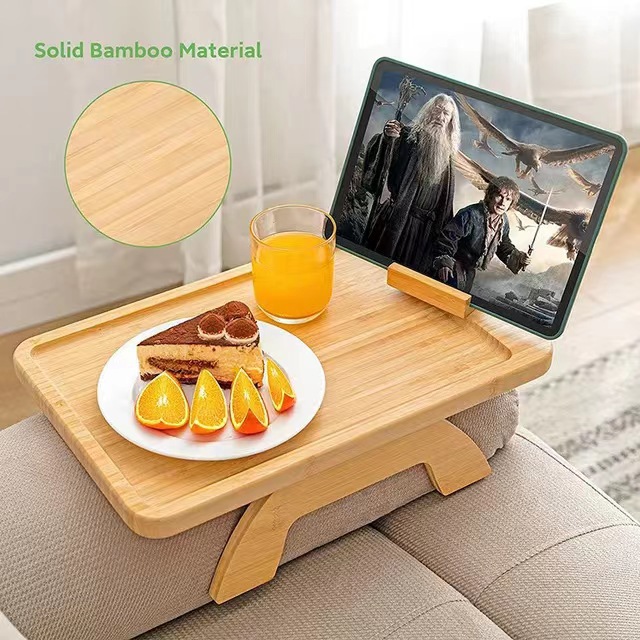 Wooden lazy sofa tray rotating with mobile phone tablet bracket dinner plate breakfast plate dessert foldable tray