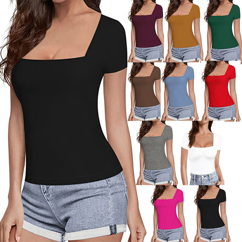 国境を越えたアマゾンebayの新商品は女装欧米の修身純色半袖夏の襟カジュアルtシャツの女性を販売している|undefined