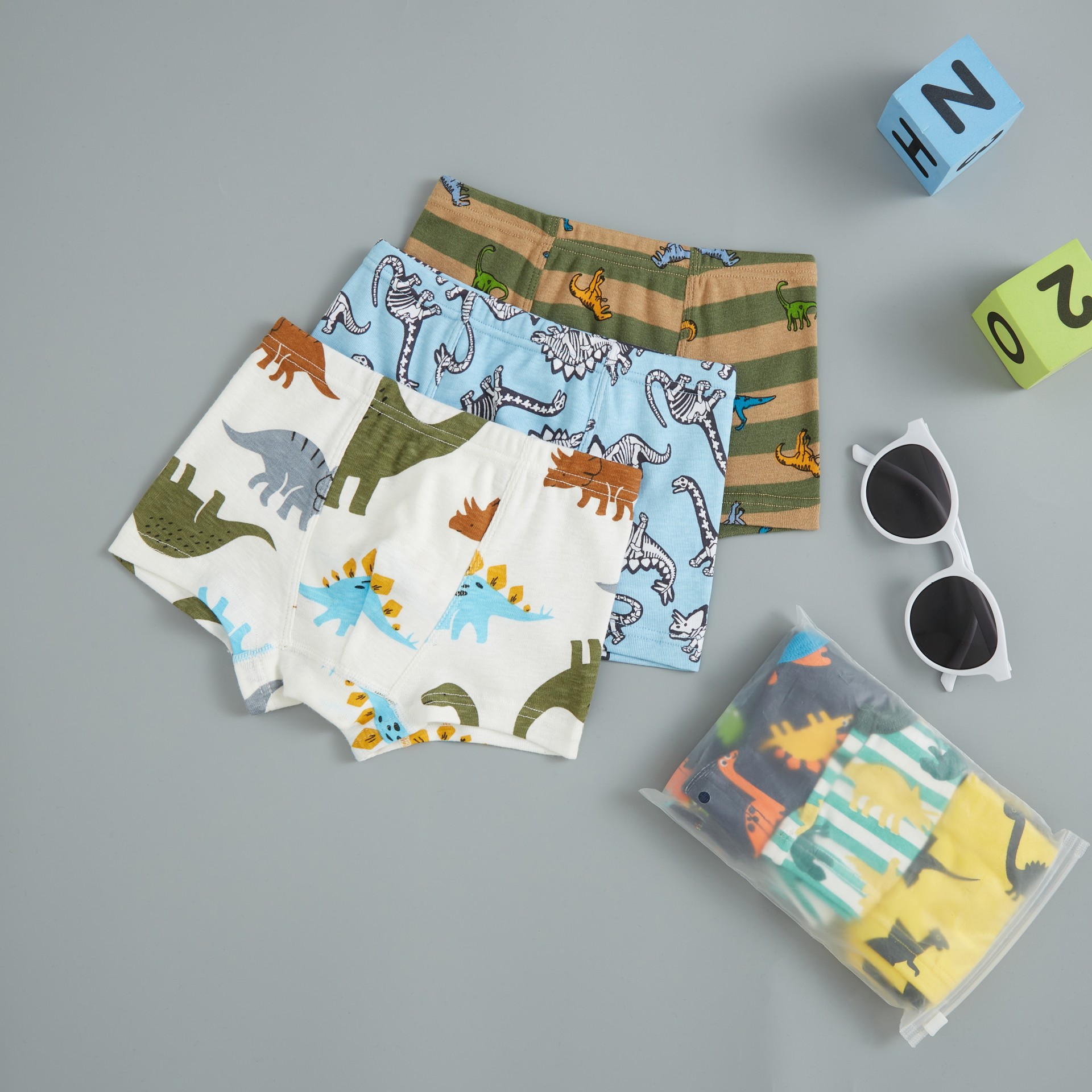 European and American children's underwear boys' rib boxer cotton underwear cartoon dinosaur baby boxer underwear