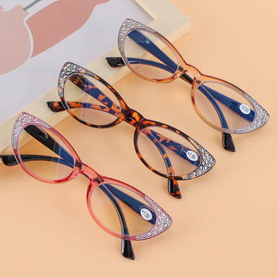 Cross-border anti-blue light reading glasses ladies cat's eye plated diamond reading glasses anti-blue light fashion reading glasses wholesale